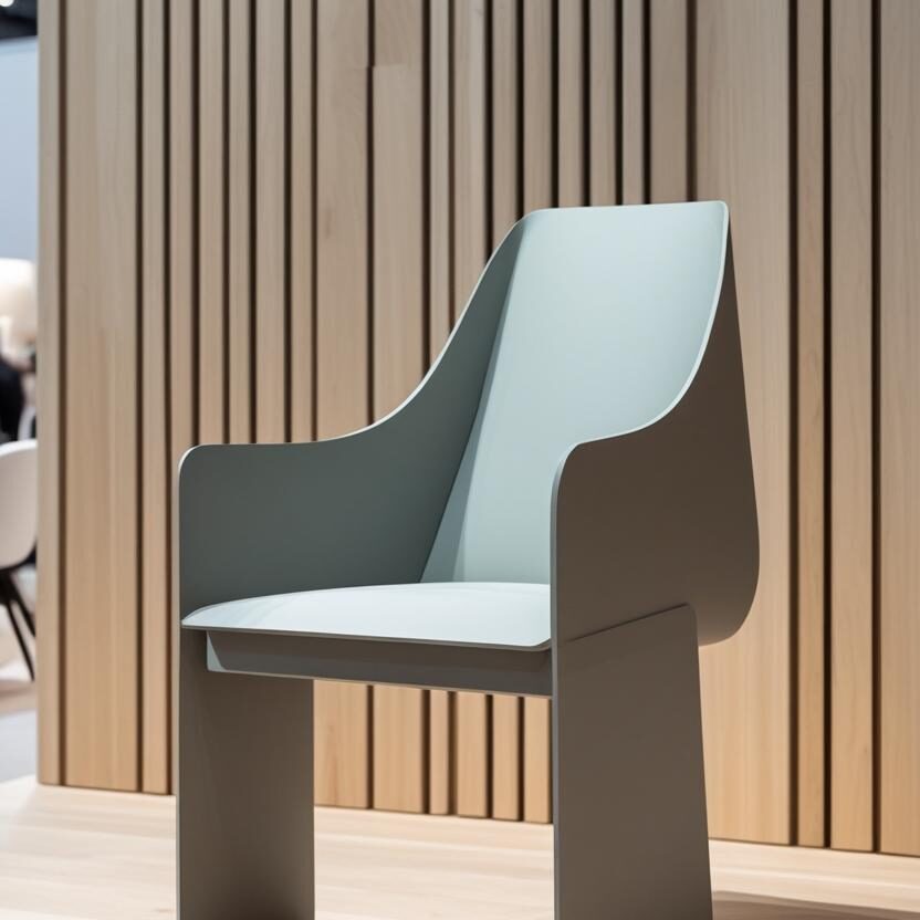 Dikey ahap panelli fon nnde yerletirilmi minimalist sandalye tasarm, mobilya fuar i mekan